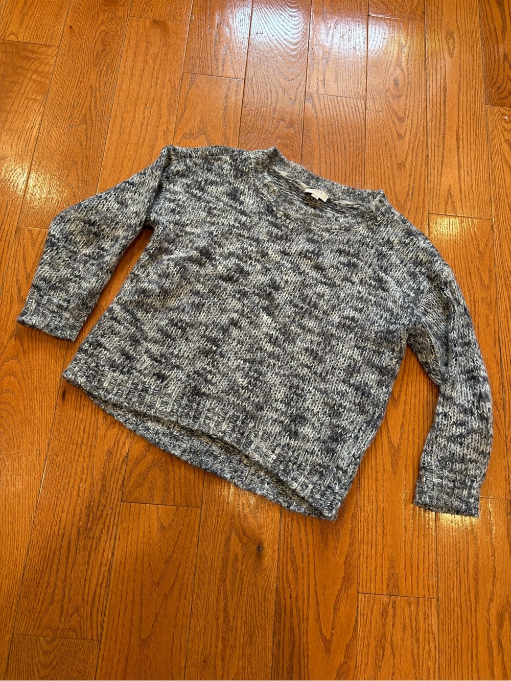 LOFT Outlet Chunky Knit Sweater Gray Marled Crewneck Small Cozy Soft Casual